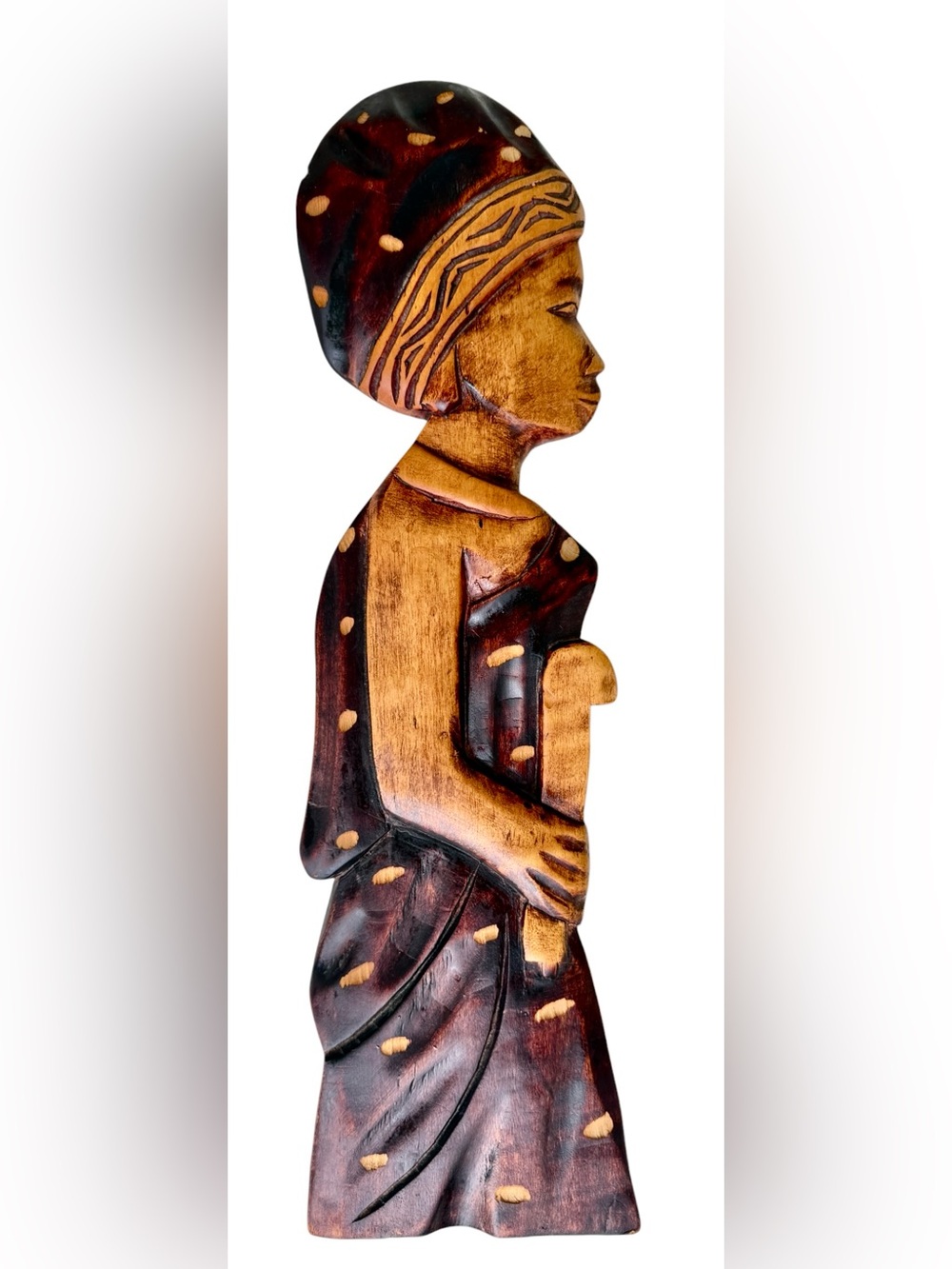 Handcrafted Ashanti Female Warrior Hanging Wall Carving Vintage 18 3/8” X 5”
